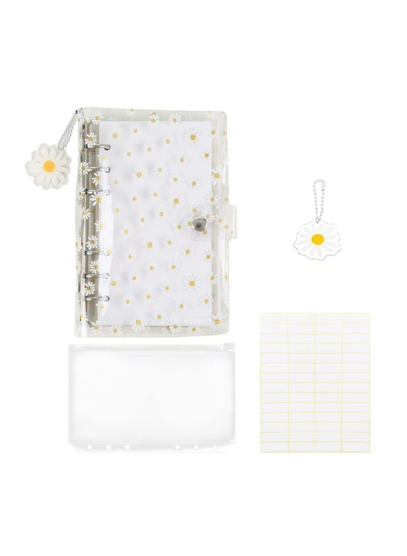 SYOSI A6 PVC Budget Binder with 45 pages of blank inner core, KASTWAVE 1 Round Ring Notebook Binder Cover with 1 Pcs Loose Leaf Zipper Binder Pockets for Bank Card, Cash, Money Saving Binder Daisy Pendant  - Image 1