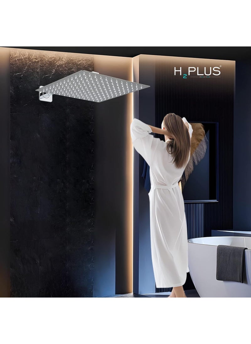 H2PLUS H2PLUS Mirror Stainless Steel 10 10 304 Square Ultra Slim High Pressure Rainfall Shower Head for bathroom With 21inch Arm Fit Pack of 1  - Image 4