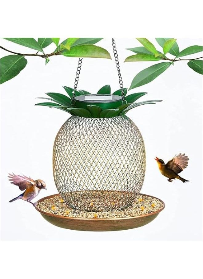 MIXDE Vintage Solar Birder Feeder for Outside Hanging,Metal Squirrel Proof Bird Feeders Pineapple Mesh Wild Birder Feeders,Yard Garden Lawn Backyard Decor  - Image 1