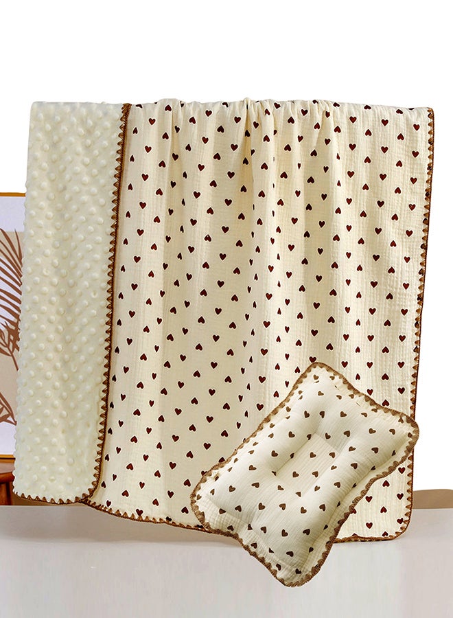 LITTLE SURPRISE BOX Little Surprise Box,  Brown Hearts, 2pcs Super Soft Breathable pure Muslin cotton Blanket and pillow set for Newborn & Infants - Image 1
