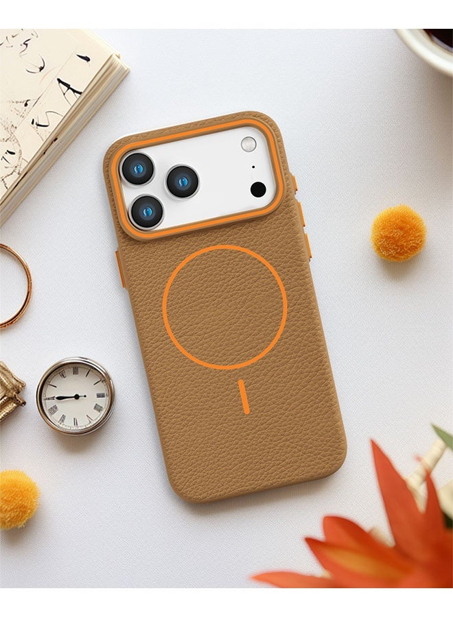 ليدين جراب ذو ملمس جلدي لهاتف آيفون 17 برو ماكس (6.9 بوصة)، مصنوع من مادة TPU رفيعة مع حلقة مغناطيسية، مزود بواقي ماص للصدمات، وحافة مرتفعة للكاميرا، ومقبض مانع للانزلاق، ومتوافق مع واقيات الشاشة. - Image 2