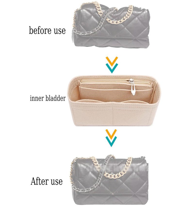 Lckaey Purse Organizer Insert for 19 Flap Small Bag Small bag Organizer with Side Zipper Pocket beige 1016 24 * 7 * 12cm - Image 2