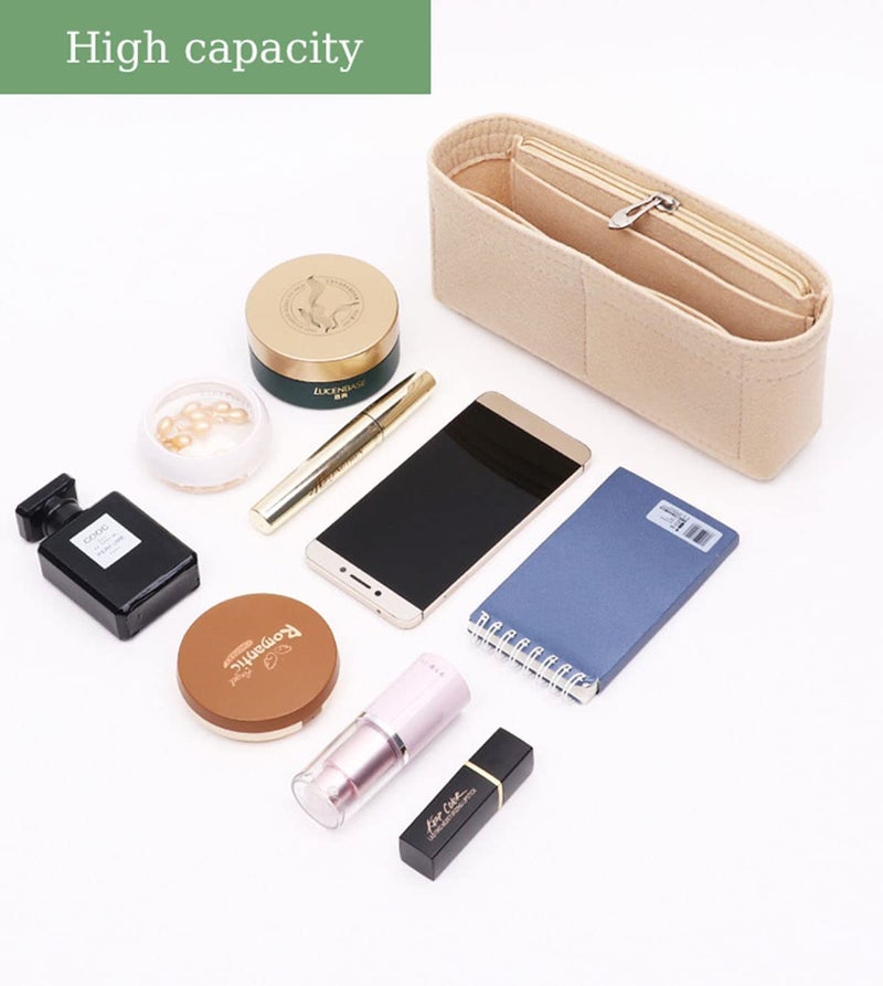 Lckaey Purse Organizer Insert for 19 Flap Small Bag Small bag Organizer with Side Zipper Pocket beige 1016 24 * 7 * 12cm - Image 4