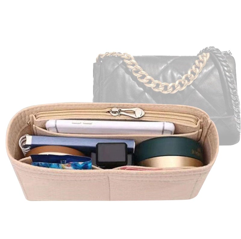 Lckaey Purse Organizer Insert for 19 Flap Small Bag Small bag Organizer with Side Zipper Pocket beige 1016 24 * 7 * 12cm - Image 1