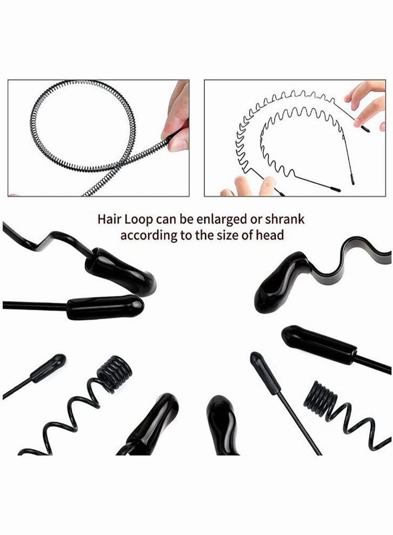 8 PCS Metal Spring Wavy Hairband Hair Hoop Men Women's Metal Hair Bands Black - Image 2