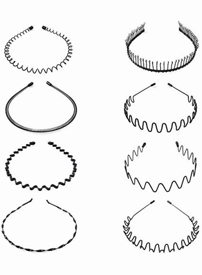 8 PCS Metal Spring Wavy Hairband Hair Hoop Men Women's Metal Hair Bands Black - Image 1