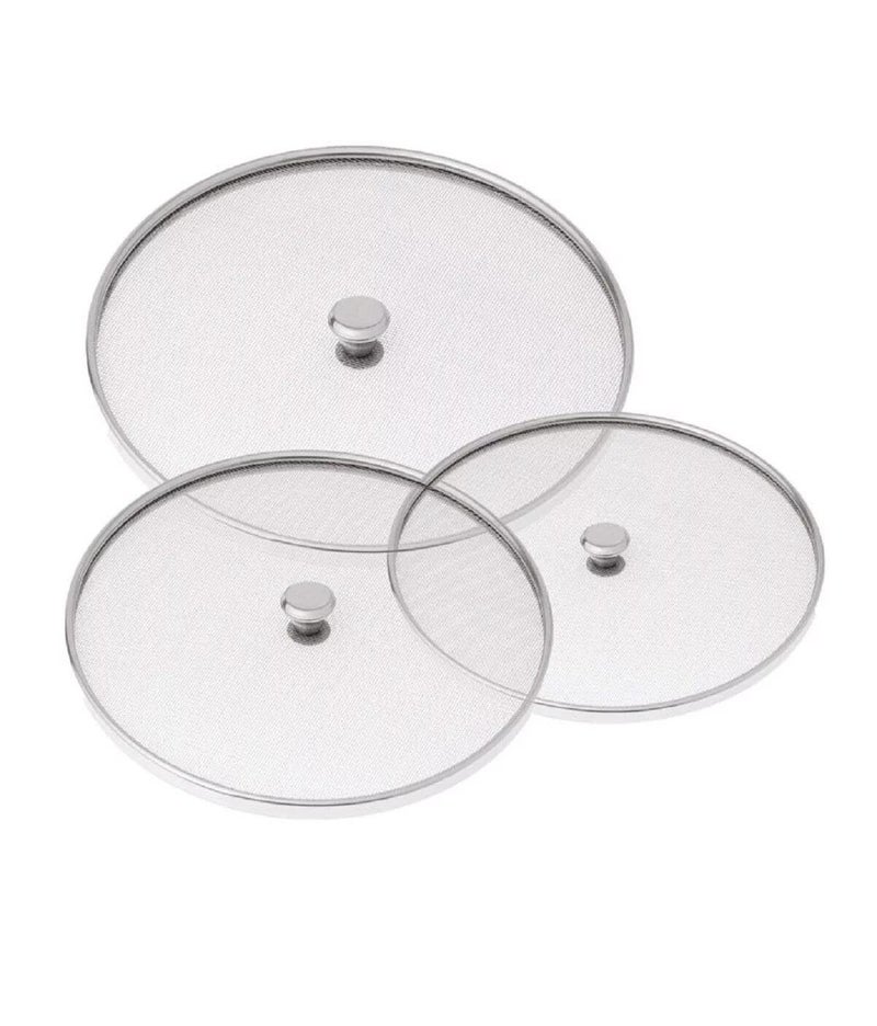 SIMKA Combo Pack Stainless Steel Multipurpose Net Cover Set of 3 Lid Strainer Splash Splatter Guard Milk Cover Steel Jali for Kitchen Use - Image 1