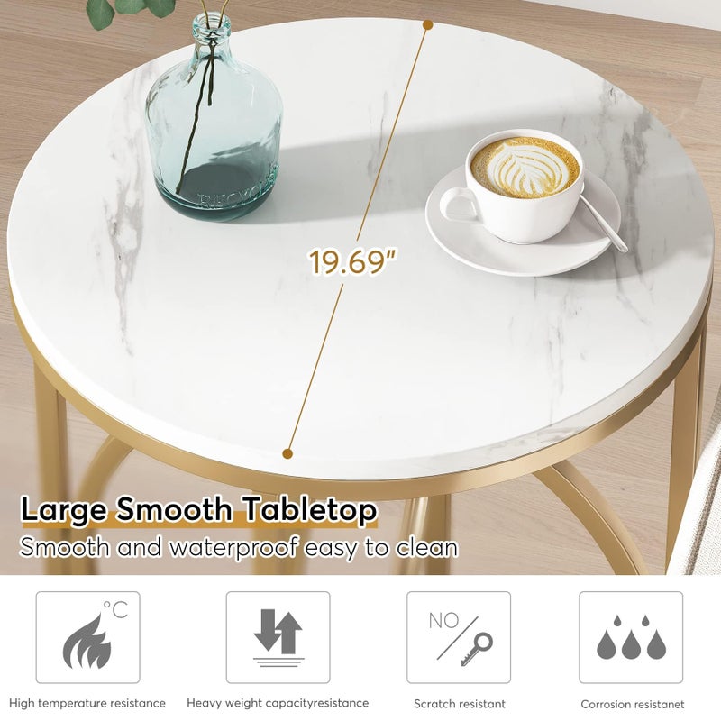 LITTLE TREE 20â€ Round End Tableï¼ŒModern Sofa Side Table with Gold O-Shaped Base, Faux Marble White Cocktail Table Accent Table Nightstand for Living Room Bedroom, 2PCS - Image 3