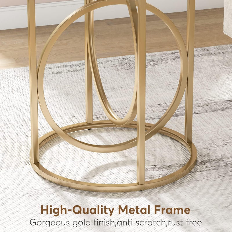 LITTLE TREE 20â€ Round End Tableï¼ŒModern Sofa Side Table with Gold O-Shaped Base, Faux Marble White Cocktail Table Accent Table Nightstand for Living Room Bedroom, 2PCS - Image 4