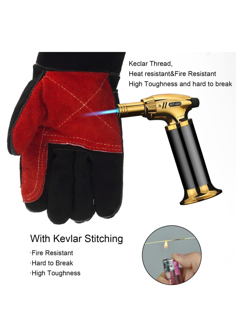 SOLARAE 17.7 Inches 662℉,Leather Forge Welding Gloves, Heat/Fire Resistant for BBQ,Oven,Grill,Fireplace,Tig,Mig,Baking,Furnace,Stove,Pot Holder,Animal Handling Glove(Black) - Image 5