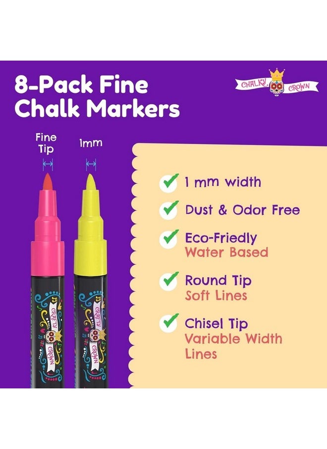CHALKY CROWN CHALKY CROWN Bold Chalk Markers - Dry Erase Marker Pens - Liquid Chalk Markers for Chalkboards, Signs, Windows, Blackboard, Glass - Reversible Tip (8 Pack) - (Multicolored, 1mm)  - Image 3