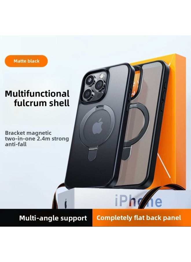 Generic - Applicable To For Iphone 16ProMax Mobile Phone Case For Iphone15 Bracket Magnetic Absorption Anti-fall Q1 Frosted Skin Feeling Fulcrum Factory-Color:Graphite Black-Applicable Models:For Iphone 13 - Image 1