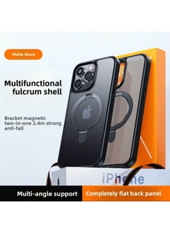 Applicable To For Iphone 16ProMax Mobile Phone Case For Iphone15 Bracket Magnetic Absorption Anti-fall Q1 Frosted Skin Feeling Fulcrum Factory-Color:Graphite Black-Applicable Models:For Iphone 13