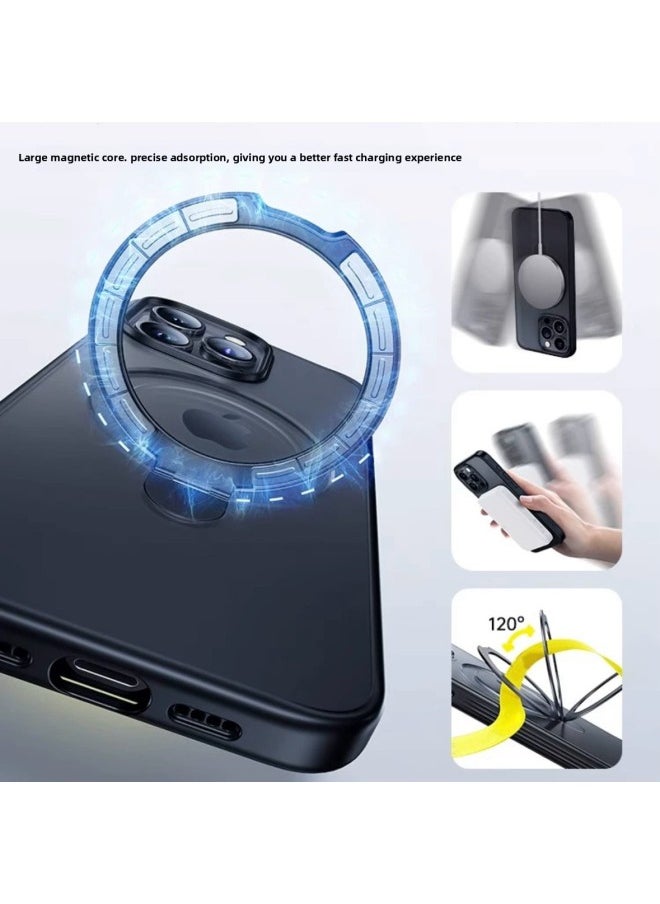 Generic - Applicable To For Iphone 16ProMax Mobile Phone Case For Iphone15 Bracket Magnetic Absorption Anti-fall Q1 Frosted Skin Feeling Fulcrum Factory-Color:Graphite Black-Applicable Models:For Iphone 13 - Image 1
