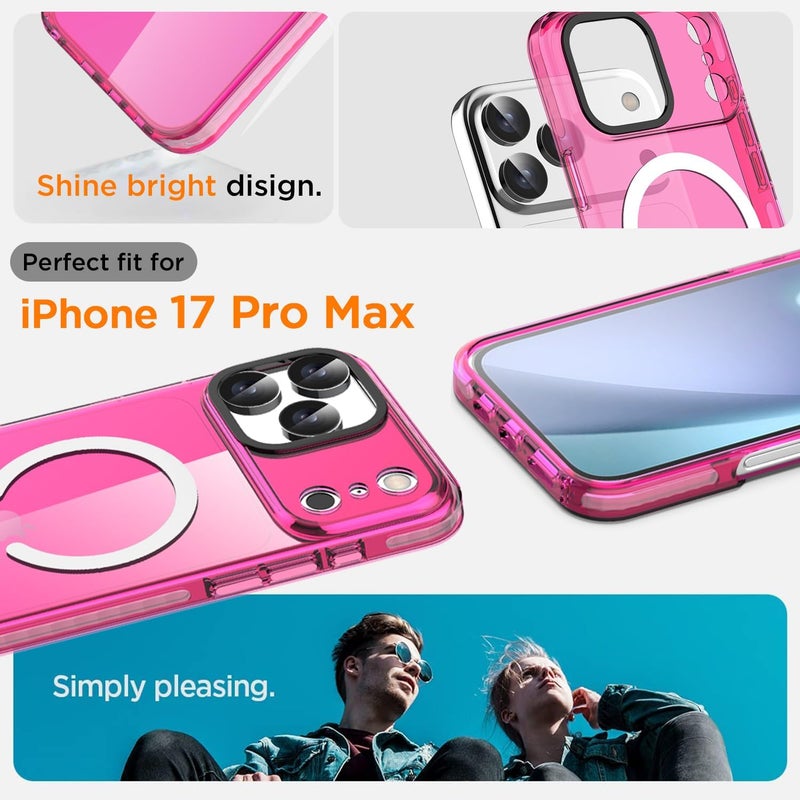 AICase Neon Hot Pink Clear Phone Case for iPhone 17 Pro Max Compatible with Magsafe, Trendy Women Girly Aesthetic Preppy Colorful Colored Cute Retro Bright Protective Jelly Aura Cover - Image 3