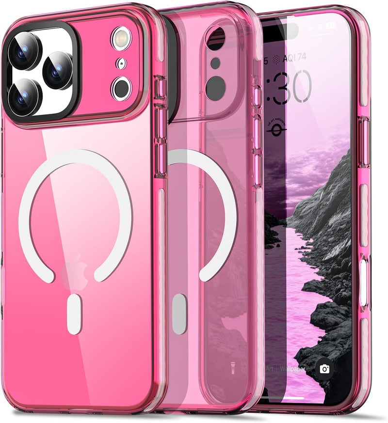 AICase Neon Hot Pink Clear Phone Case for iPhone 17 Pro Max Compatible with Magsafe, Trendy Women Girly Aesthetic Preppy Colorful Colored Cute Retro Bright Protective Jelly Aura Cover - Image 1
