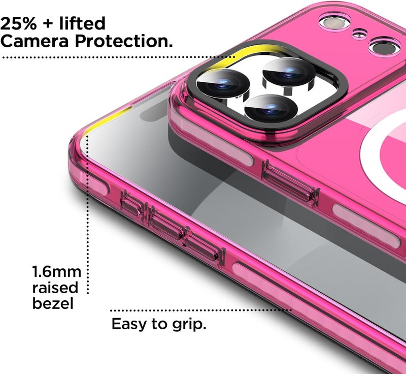AICase Neon Hot Pink Clear Phone Case for iPhone 17 Pro Max Compatible with Magsafe, Trendy Women Girly Aesthetic Preppy Colorful Colored Cute Retro Bright Protective Jelly Aura Cover - Image 5