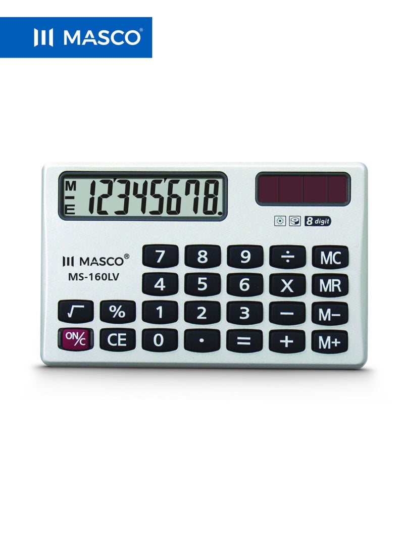 MASCO 8-Digit Pocket Calculator with Large Display, Solar Plus Power, Wallet Case - Image 1