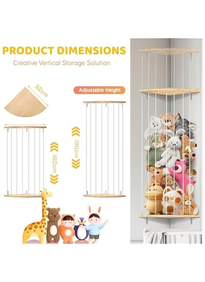 Gonice - Corner Stuffed Animal Storage Toy Organizer, Stuffed Animals Holder, Large Kids Plushies Toys Wall Hanging with Adjustable Length for Nursery Playroom Bedroom - Image 1