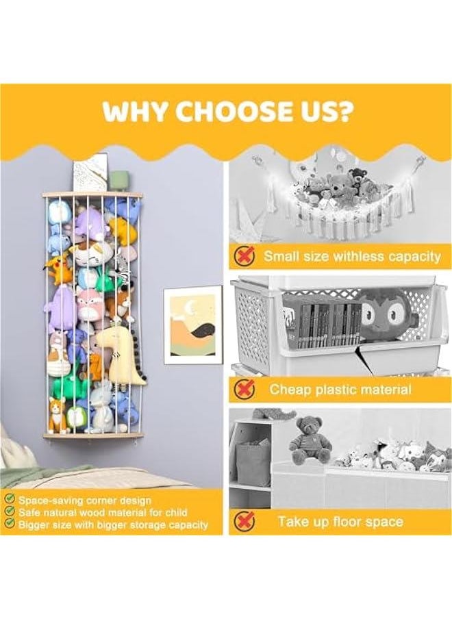 Gonice - Corner Stuffed Animal Storage Toy Organizer, Stuffed Animals Holder, Large Kids Plushies Toys Wall Hanging with Adjustable Length for Nursery Playroom Bedroom - Image 1