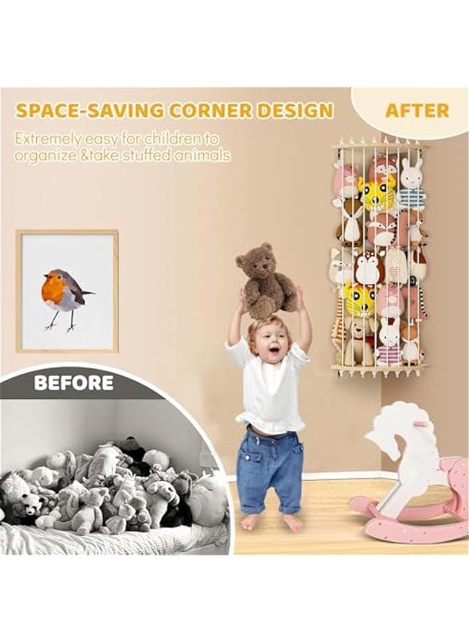 Gonice - Corner Stuffed Animal Storage Toy Organizer, Stuffed Animals Holder, Large Kids Plushies Toys Wall Hanging with Adjustable Length for Nursery Playroom Bedroom - Image 1