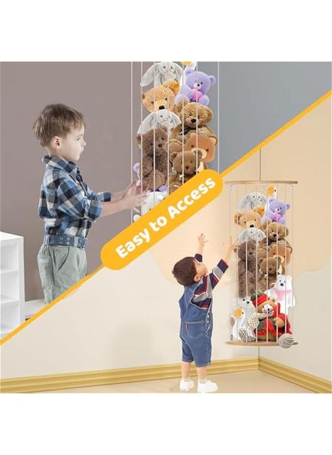Gonice - Corner Stuffed Animal Storage Toy Organizer, Stuffed Animals Holder, Large Kids Plushies Toys Wall Hanging with Adjustable Length for Nursery Playroom Bedroom - Image 1