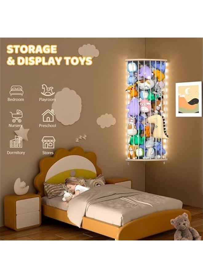 Gonice - Corner Stuffed Animal Storage Toy Organizer, Stuffed Animals Holder, Large Kids Plushies Toys Wall Hanging with Adjustable Length for Nursery Playroom Bedroom - Image 1
