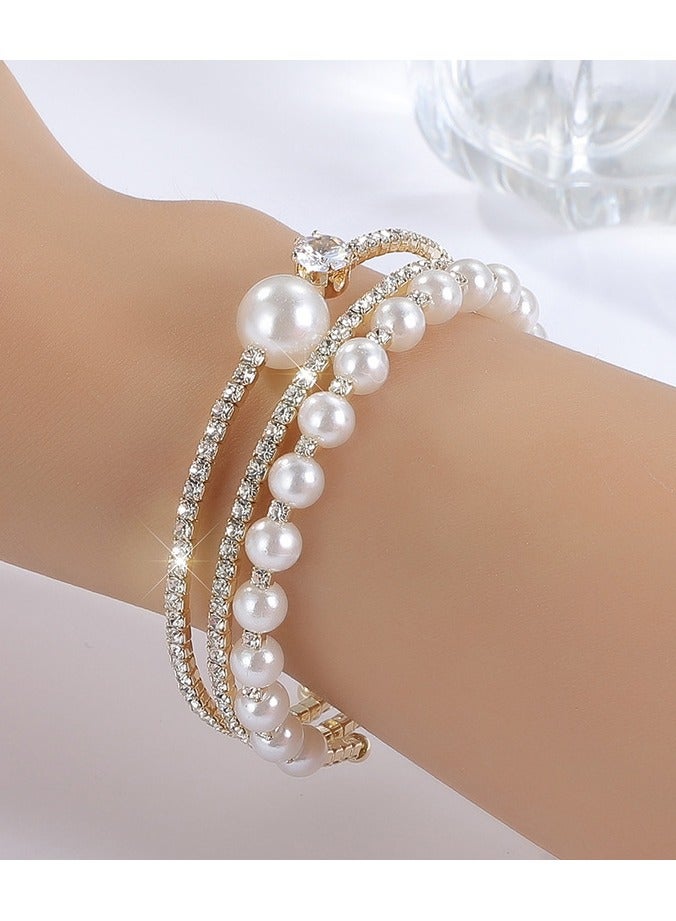 Open Mouth Imitation Pearl Rhinestone Bracelet - Image 2