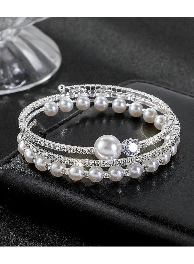 Open Mouth Imitation Pearl Rhinestone Bracelet - Image 1