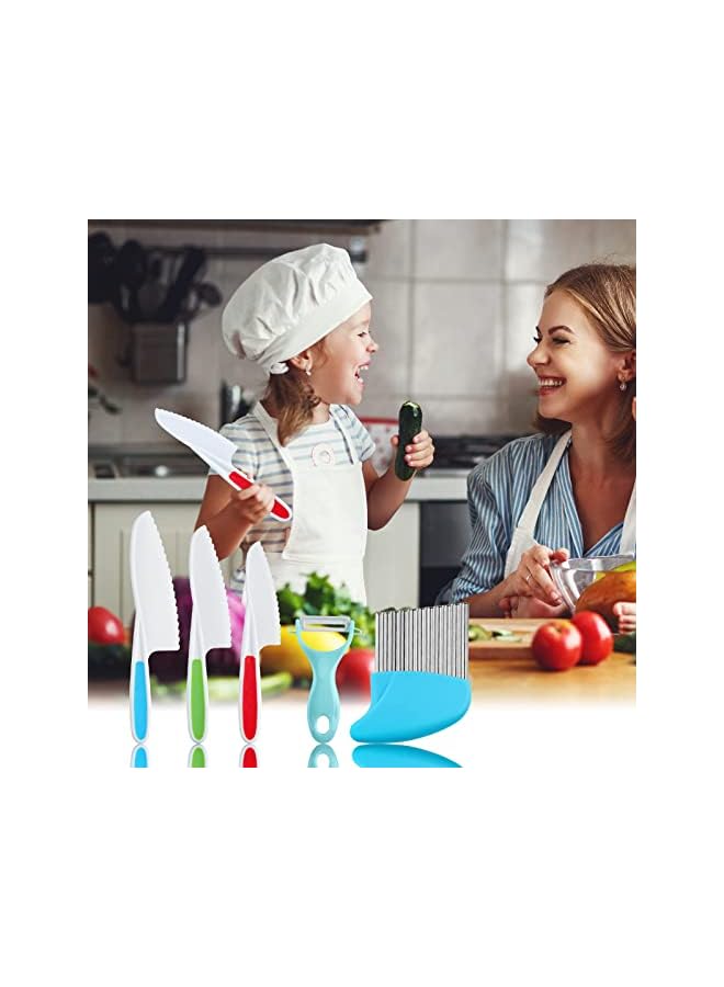 PROMASS Knife Set, Kids Safe Plastic Kitchen Knife in 3 Sizes with Crinkle Cutter and Y Peeler, Kids Knife for Real Cooking Bread Chopping Vegetables Fruits Salad Cake (5Pcs) - Image 4