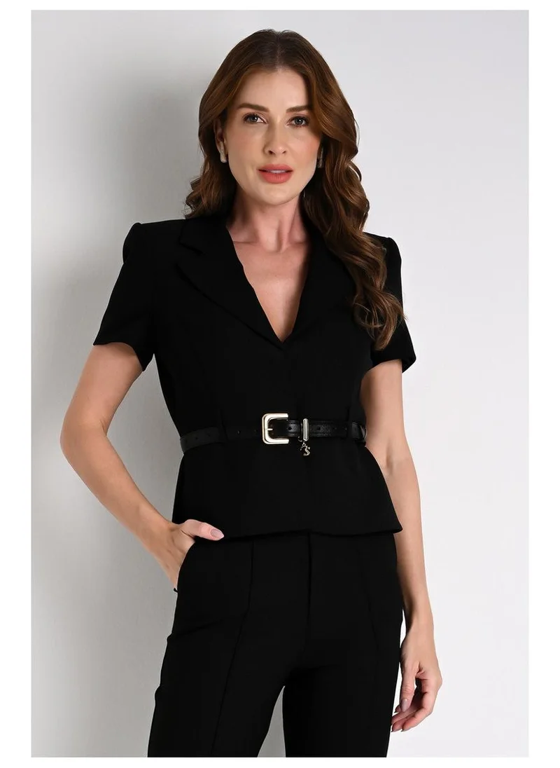 Carmen Steffens Short Sleeve Blazer With Black Belt