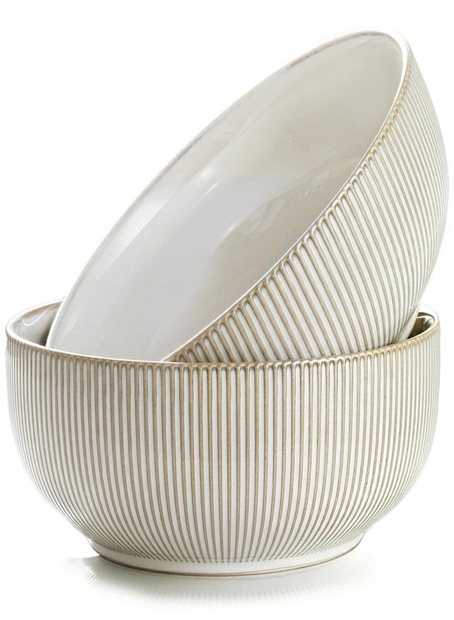 getstar Large Serving Bowls (9.5 inch & 92 fl oz), Ceramic Salad Bowl Set of 2, Microwave and Dishwasher Safe (Embossed Stripes) - Image 1