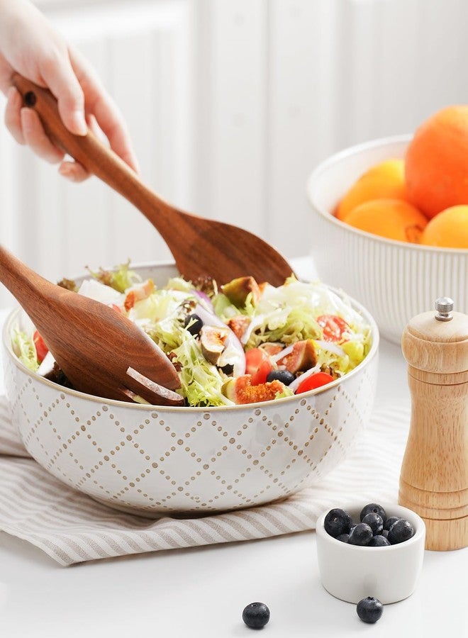 getstar Large Serving Bowls (9.5 inch & 92 fl oz), Ceramic Salad Bowl Set of 2, Microwave and Dishwasher Safe (Embossed Stripes) - Image 5