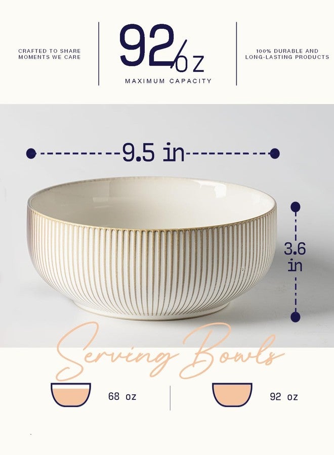getstar Large Serving Bowls (9.5 inch & 92 fl oz), Ceramic Salad Bowl Set of 2, Microwave and Dishwasher Safe (Embossed Stripes) - Image 3