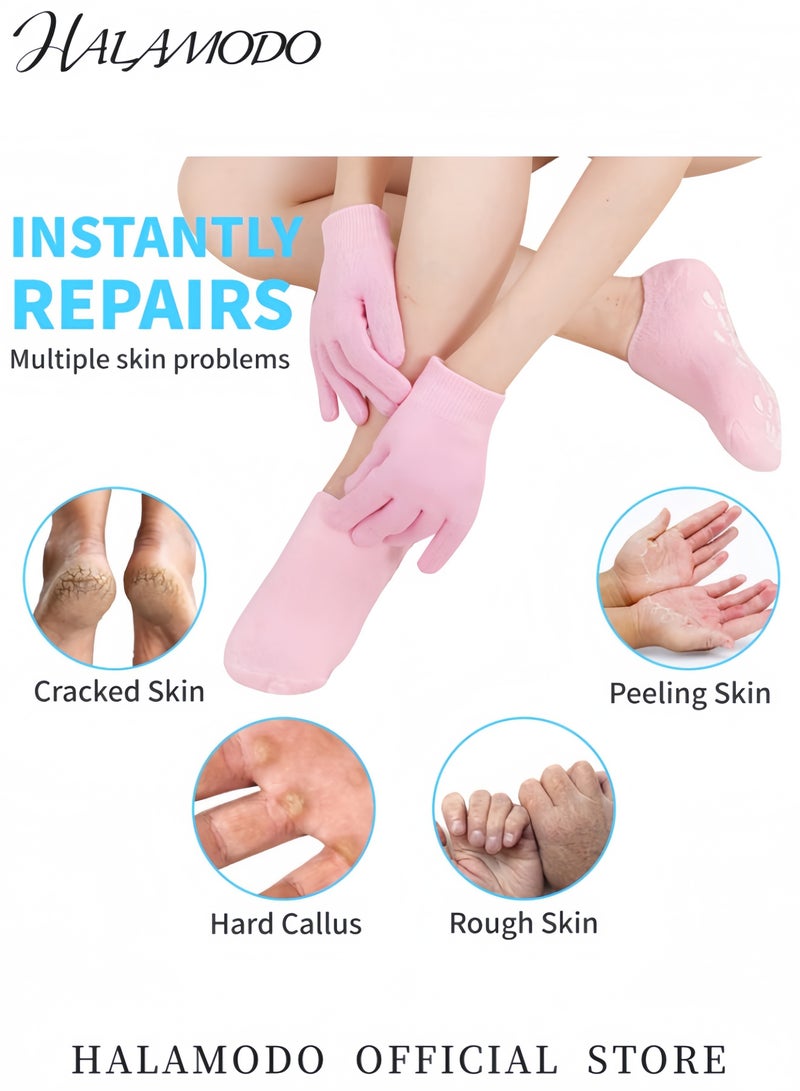 HALAMODO 2 Pcs Moisturizing Gloves and Socks Set Gel Therapy for Dry Cracked Skin Repair and Soften Hands and Feet Spa Skin Care - Image 3