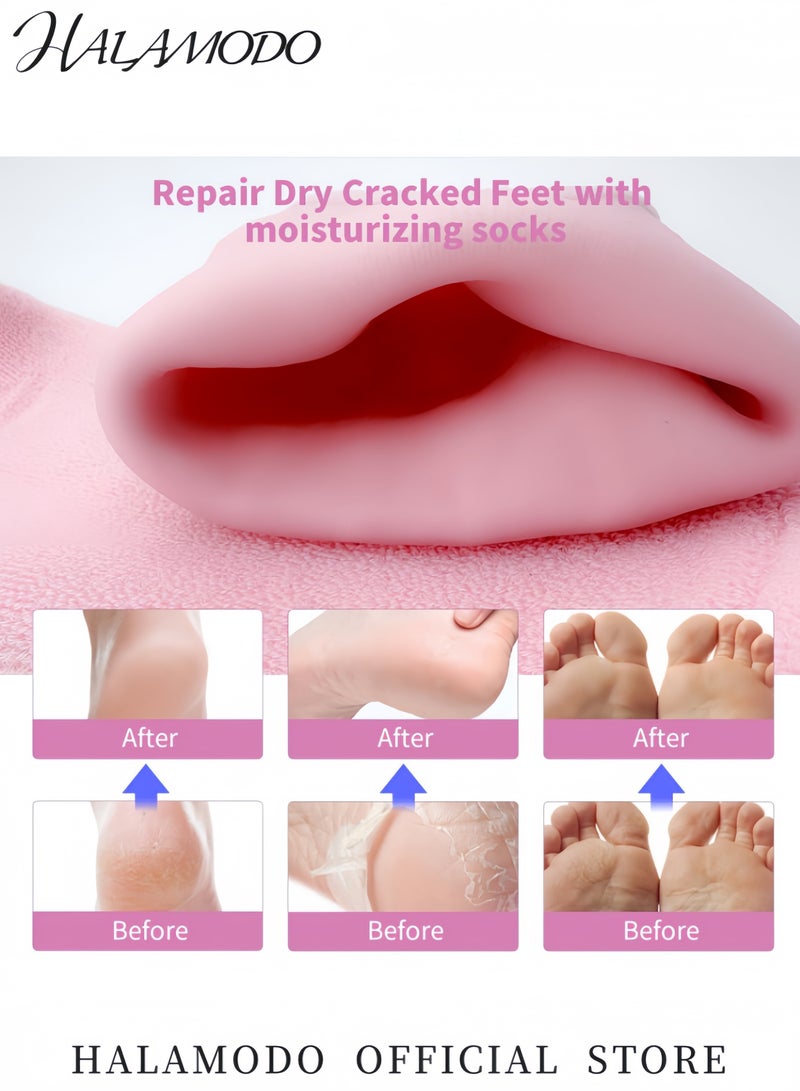 HALAMODO 2 Pcs Moisturizing Gloves and Socks Set Gel Therapy for Dry Cracked Skin Repair and Soften Hands and Feet Spa Skin Care - Image 4