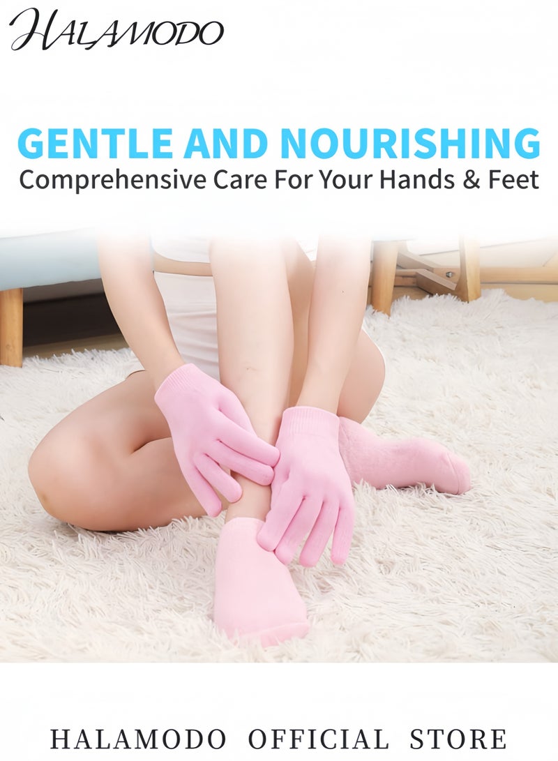 HALAMODO 2 Pcs Moisturizing Gloves and Socks Set Gel Therapy for Dry Cracked Skin Repair and Soften Hands and Feet Spa Skin Care - Image 5