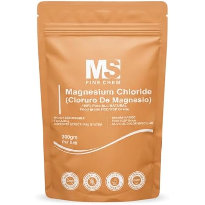 MS Finechem Cloruro de Magnesio 100% Pure Magnesium Chloride Food Grade Powder | Highly Absorbable Edible Magnesium Supplement | for Daily Use or Magnesium Oil Preparation | Unflavored | 300 g / 10.58 oz - Image 1