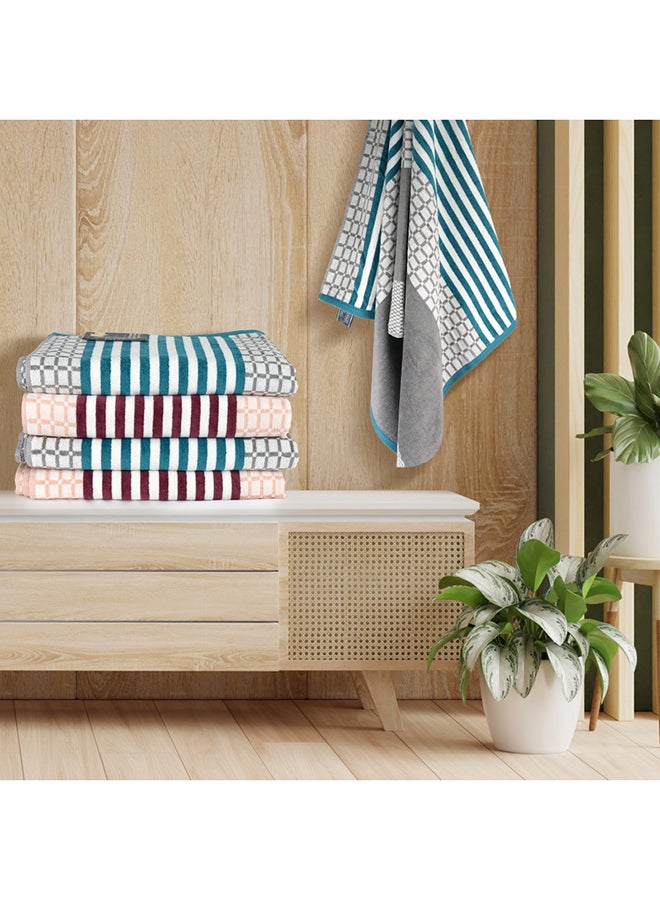 White Rose مجموعة مناشف حمام 4 قطع هيدرو 420 جرام/م² 100% قطن فيلور 4 مناشف حمام 70x140 سم لون خوخي ورمادي تصميم حديث بخطوط لمسة فاخرة فائقة الامتصاص - Image 4