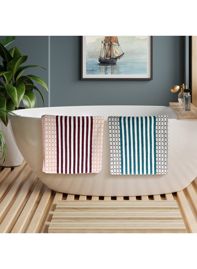 White Rose مجموعة مناشف حمام 4 قطع هيدرو 420 جرام/م² 100% قطن فيلور 4 مناشف حمام 70x140 سم لون خوخي ورمادي تصميم حديث بخطوط لمسة فاخرة فائقة الامتصاص - Image 5