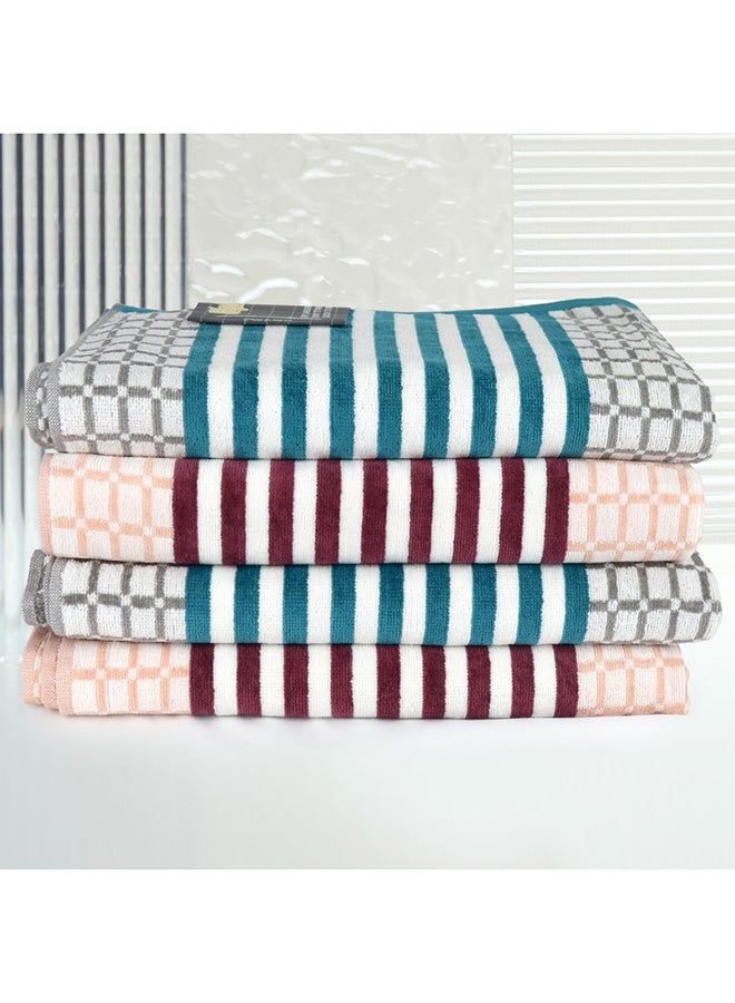 White Rose مجموعة مناشف حمام 4 قطع هيدرو 420 جرام/م² 100% قطن فيلور 4 مناشف حمام 70x140 سم لون خوخي ورمادي تصميم حديث بخطوط لمسة فاخرة فائقة الامتصاص - Image 2