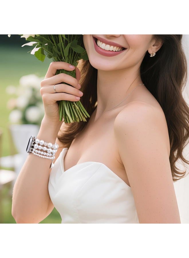 V-MORO Compatible with Apple Watch Band Pearl Series 9/8/7 41mm/40mm Women Fancy Handmade Beaded Elastic Bracelet Bling Jewelry Stretch Strap for iwatch SE Series 6/5/4/3/2/1,Fit for 5.3"-6.2" wrist - Image 5