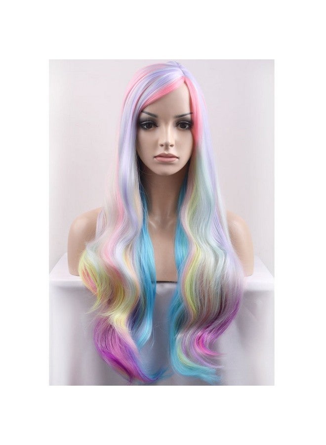 BERON 29.5'' Long Curly Mixed Color Charming Soft Full Wig With Bangs Wig Cap Included (Multi Color) - Image 1