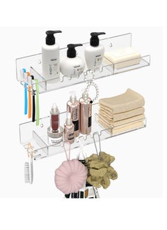 Excefore Acrylic Bathroom Shelves Organizer, Set of 2 Bathroom Countertop Organizer, with Hooks and no Drilling Design, for Bathroom Storage and moreAcrylic No Drill Wall Mount Adhesive Shelf  - Image 1