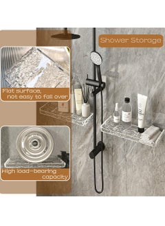 Excefore Acrylic Bathroom Shelves Organizer, Set of 2 Bathroom Countertop Organizer, with Hooks and no Drilling Design, for Bathroom Storage and moreAcrylic No Drill Wall Mount Adhesive Shelf  - Image 4