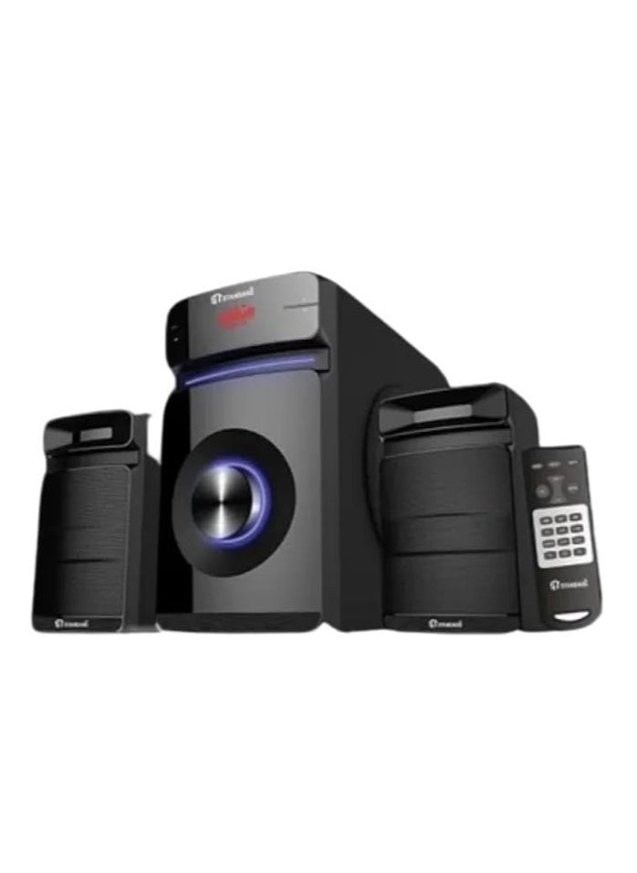 نظام مكبر صوت متعدد الوسائط - 60 واط إجمالي الناتج، مضخم صوت عميق، بلوتوث، FM، USB، SD، AUX، مدخل بصري، جهاز تحكم عن بعد VORTEX-6000 - أسود