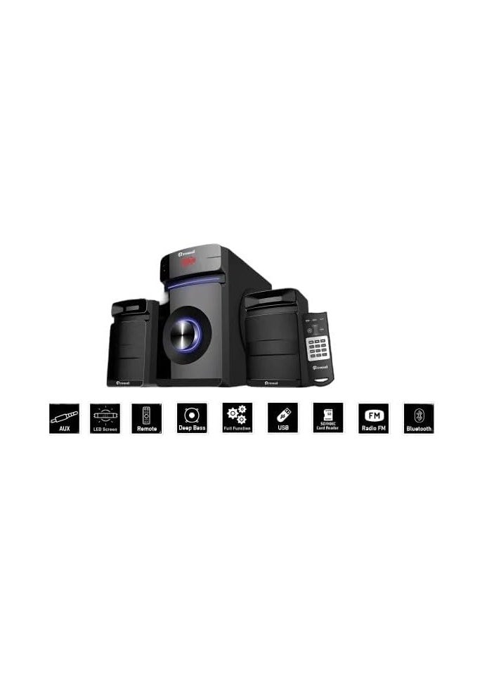نظام مكبر صوت متعدد الوسائط - 60 واط إجمالي الناتج، مضخم صوت عميق، بلوتوث، FM، USB، SD، AUX، مدخل بصري، جهاز تحكم عن بعد VORTEX-6000 - أسود