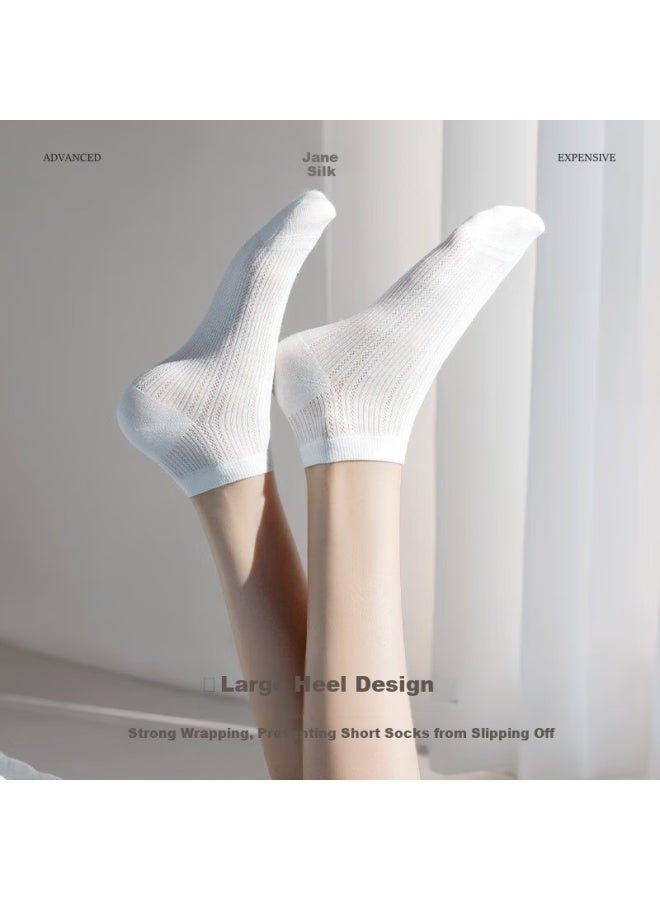 Zjzue Women's Socks, Spring And Summer Thin Mesh Mulberry Silk Linen, White + Pink + Wood Green + Light Gray + Dark Gray, 5 Pairs, One Size Fits All - Image 5