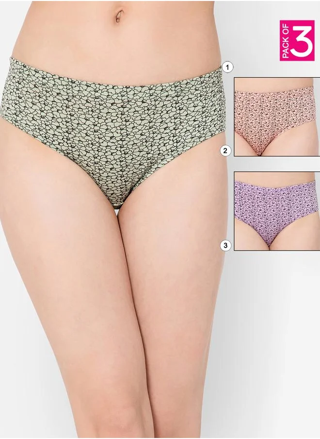 Clovia Clovia Pack of 3 - Floral Print Mid Rise Cotton Hipster Briefs with Inner Elastic
