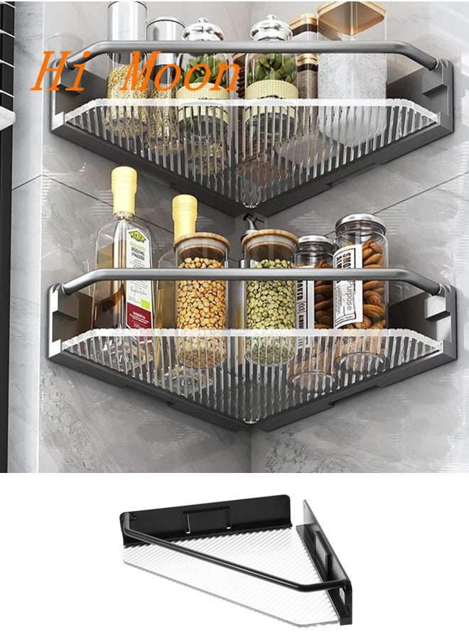 Hi Moon Acrylic Organizer Holder Kitchen Shelves Bath Storage Double Shelf Adhesive Wall Mounted Home Storage & Organization
,Black  - Image 3